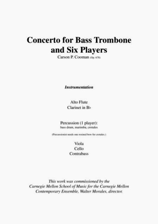 CONCERTO for Bass Trombone and Six Players study score