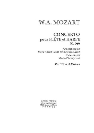 CONCERTO for Flute & Harp K.292 score & parts
