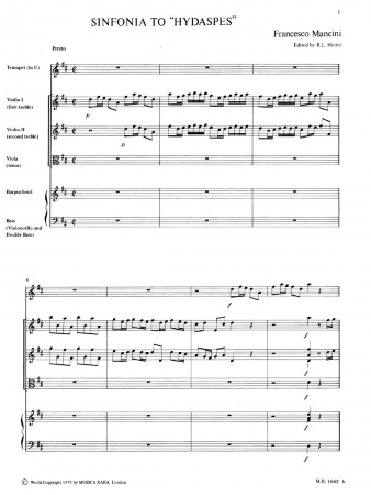 SINFONIA to 'Hydaspes' (score & parts)