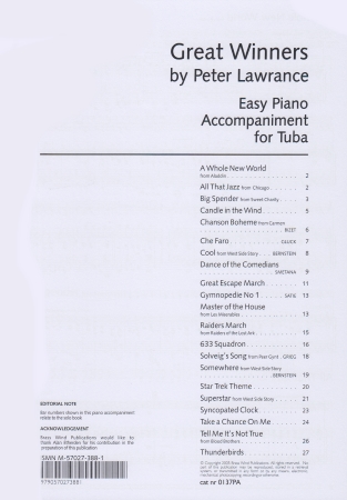 GREAT WINNERS Easy Piano Accompaniment Tuba/Eb bass